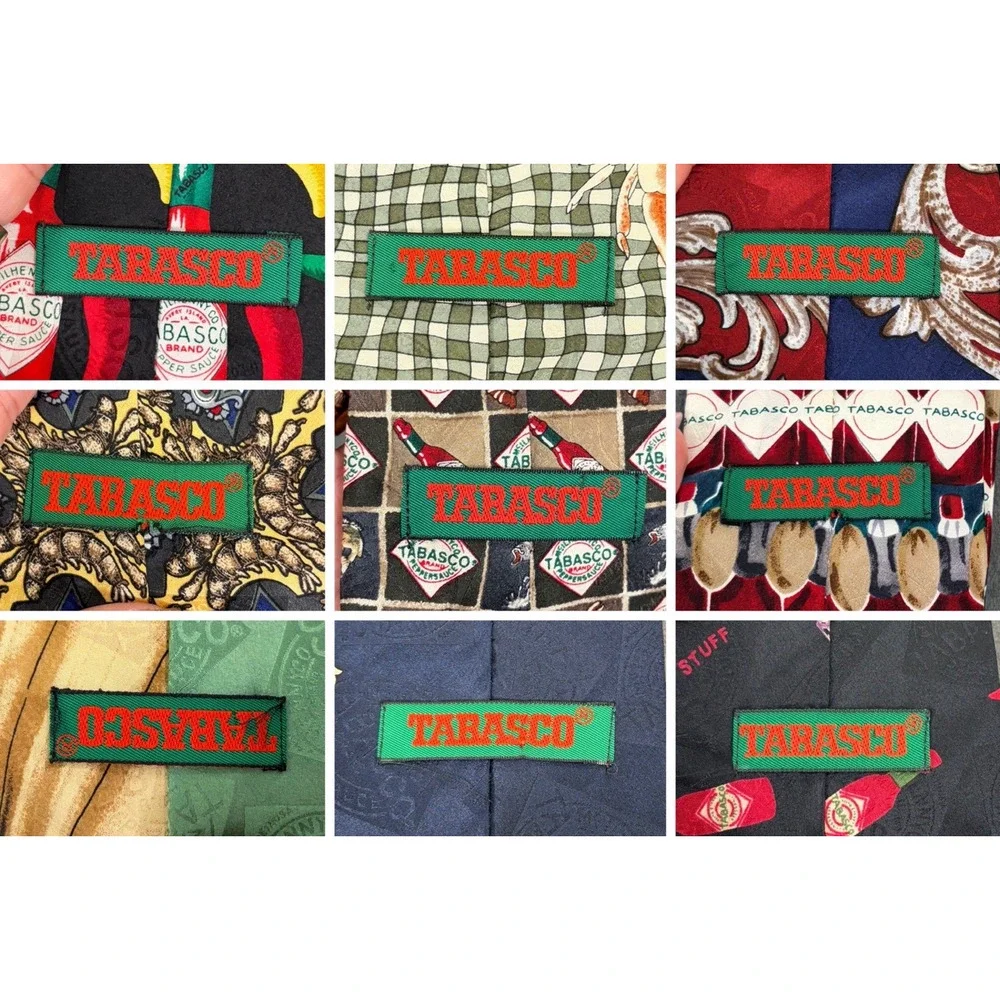 Lot of 9 Vintage Tabasco Brand Novelty Designer Neck Ties Hot Sauce 100% Silk